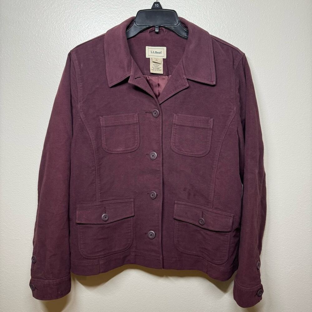 L.L.Bean Jacket Pockets Button Down Burgundy Womens Size Large
